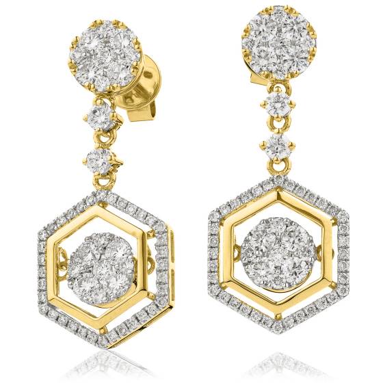 HERCL198 Six Sided Cluster Movable Diamond Earrings