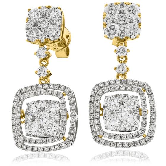 HERCL200 Double Square Design Movable Diamond Earrings