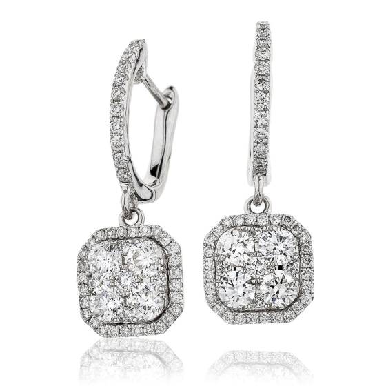 HERCL226 Cushion Shape Drop Cluster Earrings