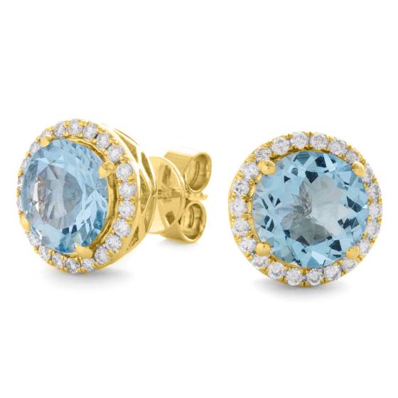 HERGAQ295 Round cut Aquamarine Single Halo Earrings