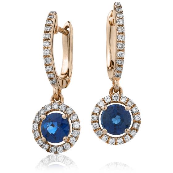 HERGBS253 Round Blue Sapphire Single Halo Earrings