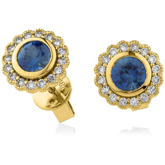 HERGBS260 Round Cut Blue Sapphire Halo Earrings