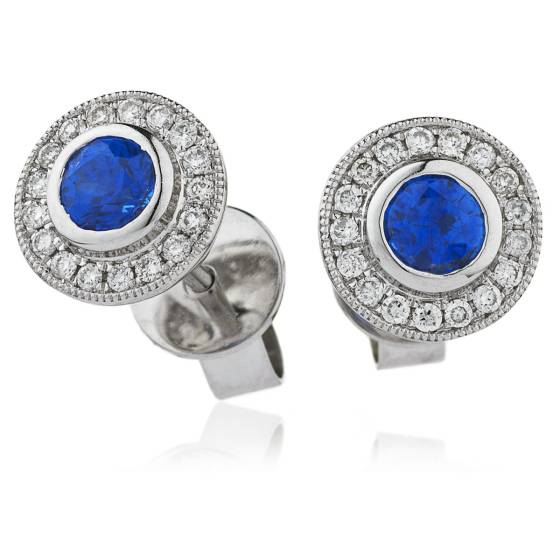 HERGBS263 Brillant Cut Blue Sapphire Halo Earrings