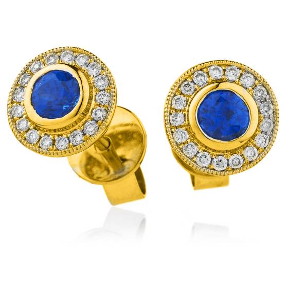 HERGBS263 Brillant Cut Blue Sapphire Halo Earrings
