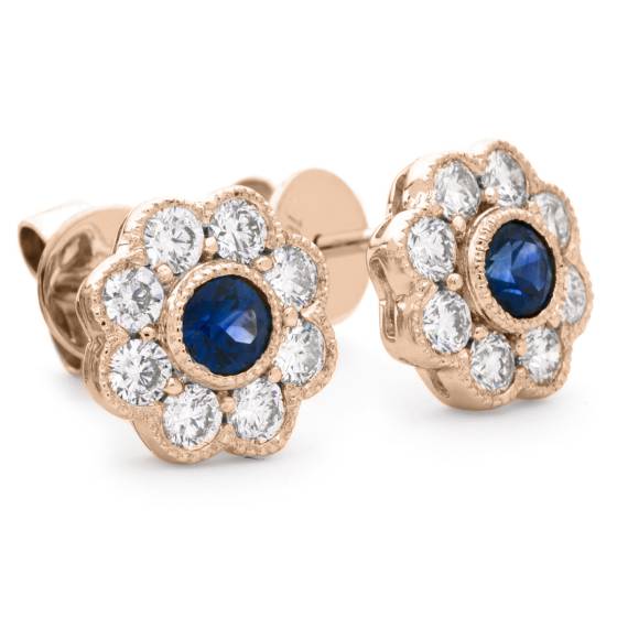 HERGBS266 Designer Floral Shape Blue Sapphire Halo Earrings