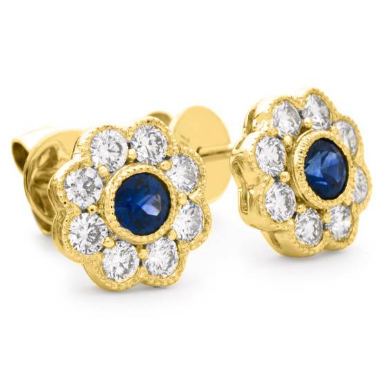 HERGBS266 Designer Floral Shape Blue Sapphire Halo Earrings