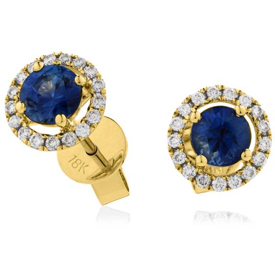 HERGBS268 Round cut Blue Sapphire Claw Halo Earrings