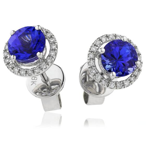 HERGBS269 Round Shape Blue Sapphire & Diamond Earrings