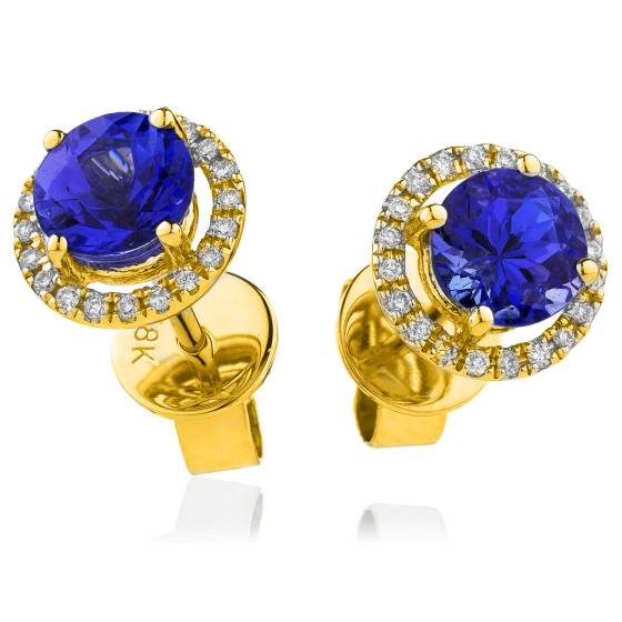 HERGBS269 Round Shape Blue Sapphire & Diamond Earrings