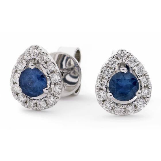 HERGBS281 Round cut Blue Sapphire & Diamond Stud Halo Earrings