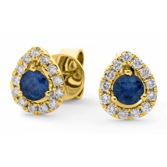 HERGBS281 Round cut Blue Sapphire & Diamond Stud Halo Earrings