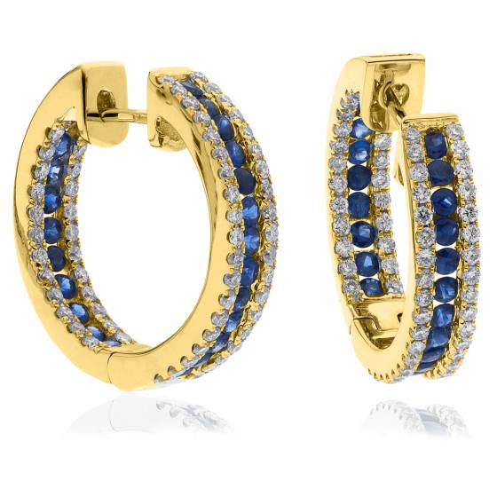 HERGBS287 Blue Sapphire Microset Designer Hoop Earrings