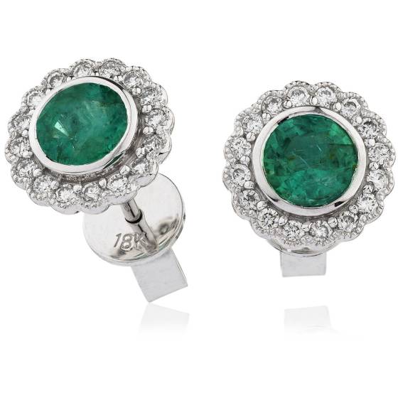HERGEM261 Round Cut Emerald Gemstone Halo Earrings