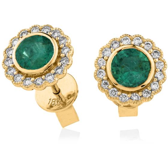 HERGEM261 Round Cut Emerald Gemstone Halo Earrings