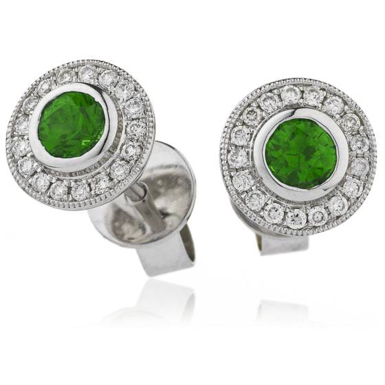 HERGEM264 Brilliant Cut Emerald Gemstone Halo Earrings