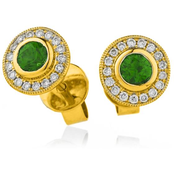 HERGEM264 Brilliant Cut Emerald Gemstone Halo Earrings