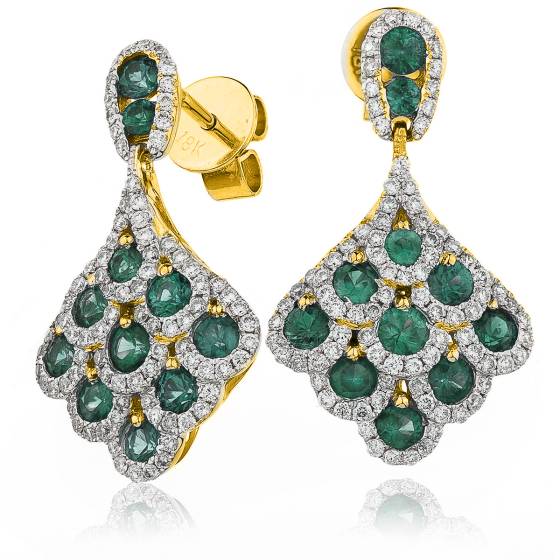 HERGEM289 Emerald Gemstone Cluster Drop Earrings