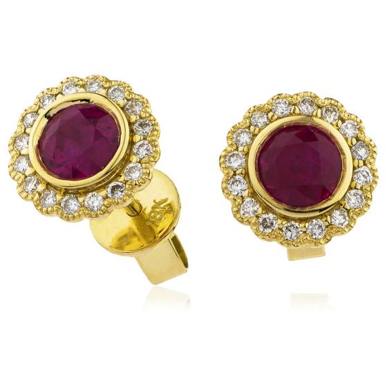 HERGRY262 Round Cut Ruby Single Halo Earrings