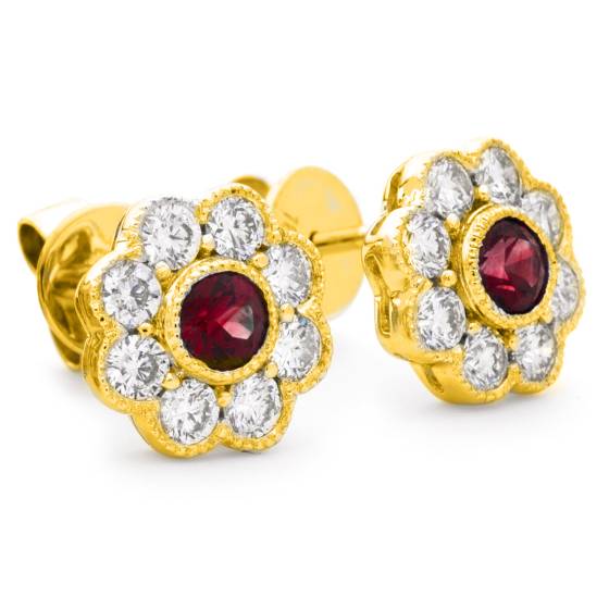 HERGRY267 Designer Floral Shape Ruby Halo Earrings