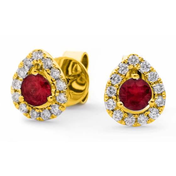 HERGRY282 Round cut Ruby & Diamond Stud Halo Earrings