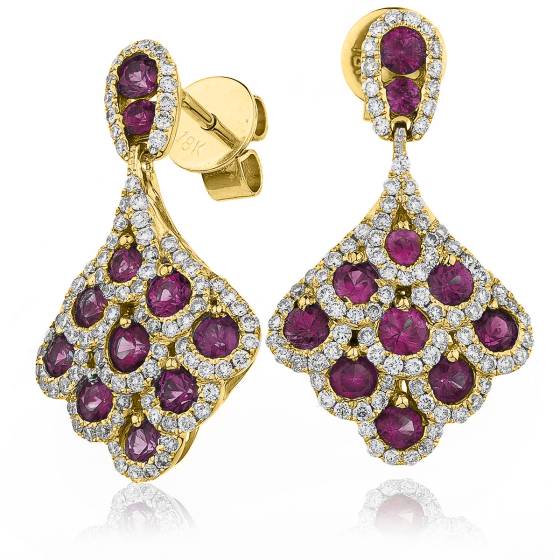 HERGRY290 Ruby Gemstone Cluster Drop Earrings