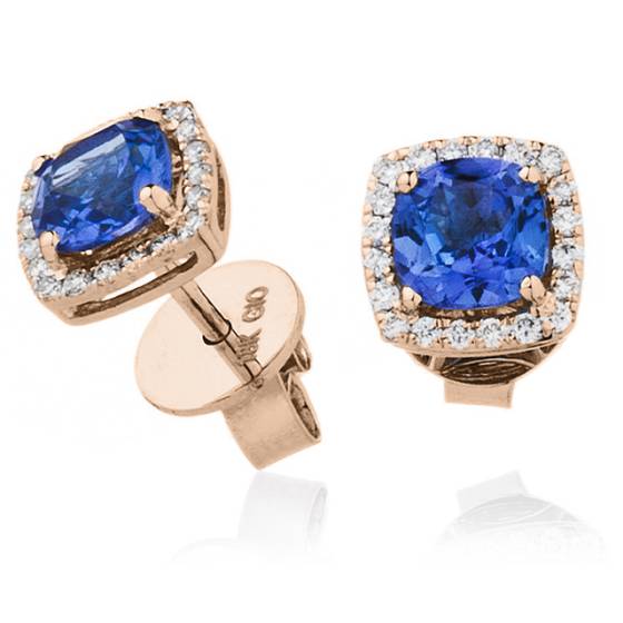 HERGTZ294 Round cut Tanzanite Single Halo Earrings