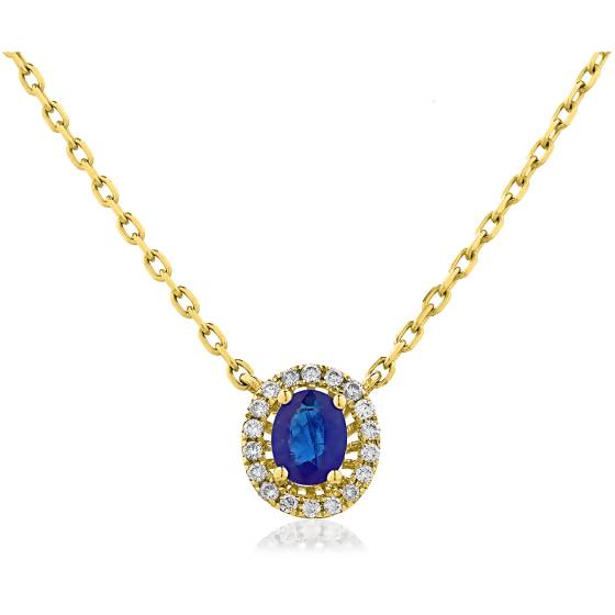 HPOGBS245 Blue Sapphire Single Halo Pendant Necklace