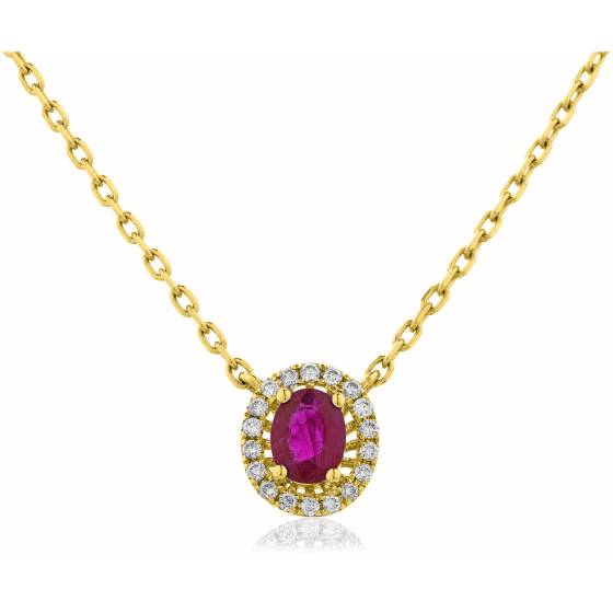 HPOGRY246 Ruby Gemstone Single Halo Pendant Necklace