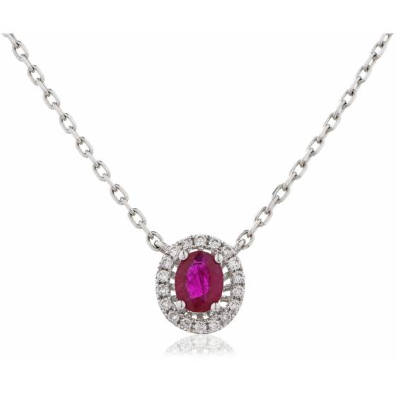 HPOGRY246 Ruby Gemstone Single Halo Pendant Necklace
