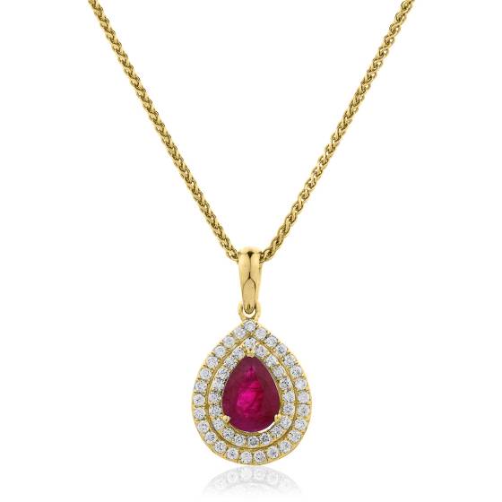 HPPEGRY224 Pear Shaped Ruby Double Halo Pendant