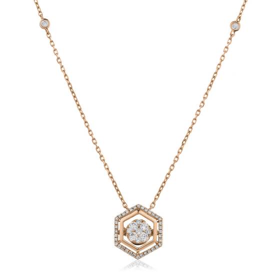 HPRDR164 Round cut Hexagon Shaped Fixed Chain Halo Diamond Pendant
