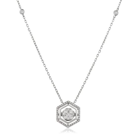 HPRDR164 Round cut Hexagon Shaped Fixed Chain Halo Diamond Pendant
