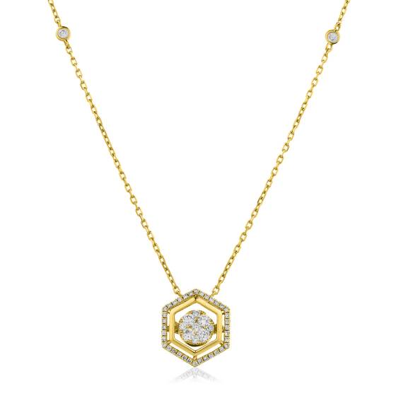 HPRDR164 Round cut Hexagon Shaped Fixed Chain Halo Diamond Pendant