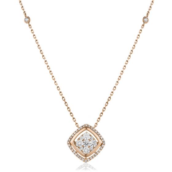 HPRDR165 Round cut Cushion Shaped Fixed Chain Halo Diamond Pendant