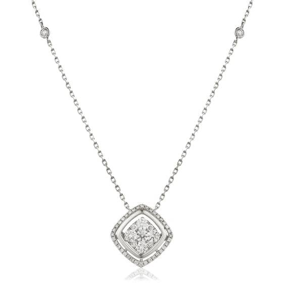 HPRDR165 Round cut Cushion Shaped Fixed Chain Halo Diamond Pendant