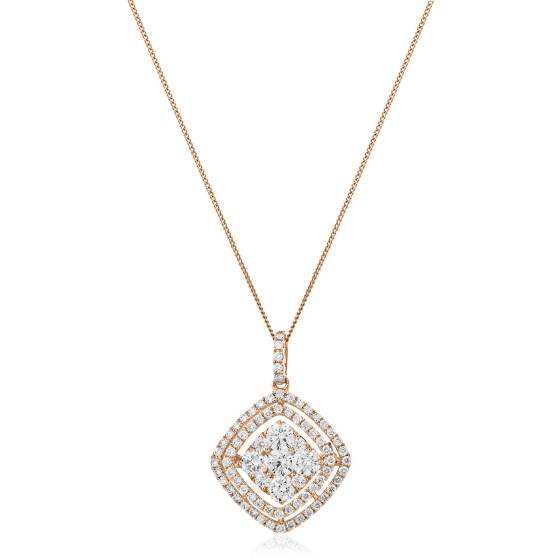 HPRDR182 Cushion Double Halo Round cut Diamond Drop Necklace
