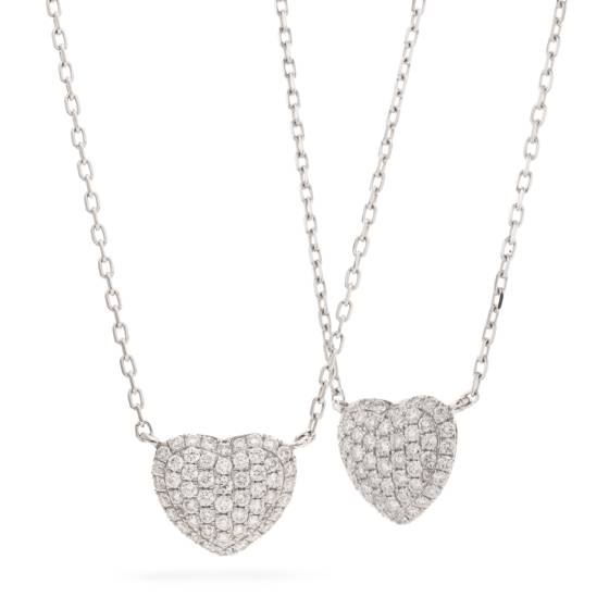 HPRDR207 Round cut Grain set Diamonds Heart Pendant with Fixed Chain