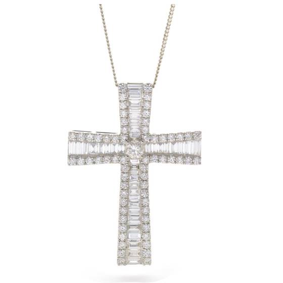 HPRDR209 Baguette & Round cut Graduating Cross Diamond Pendant