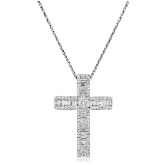 HPRDR211 Baguette & Round cut Diamond Cross Pendant
