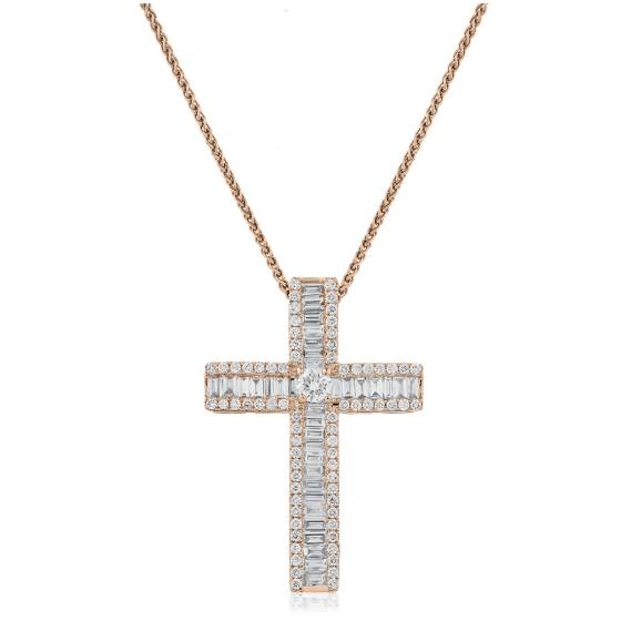 HPRDR211 Baguette & Round cut Diamond Cross Pendant