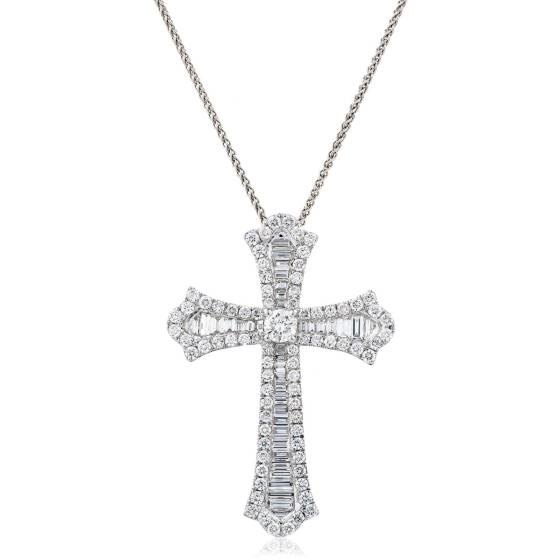 HPRDR212 Baguette & Round cut Shaped Diamond Cross Pendant