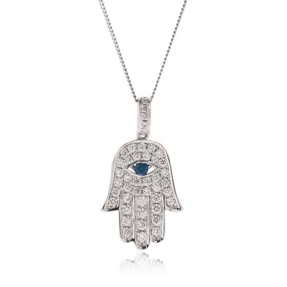 HPRGBS220 Star of David and Evil Eye Blue Sapphire Pendant
