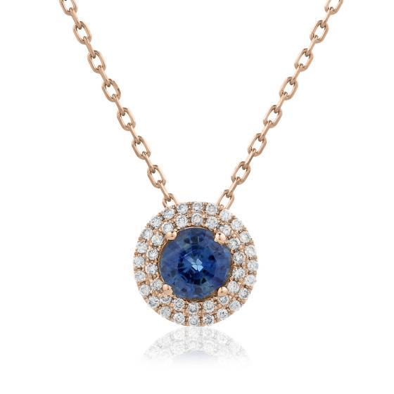 HPRGBS247 Round cut Blue Sapphire Double Halo Pendant Necklace