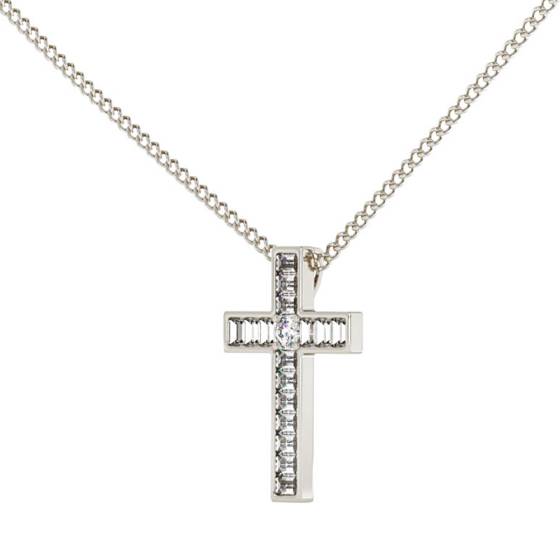 HPX23 Round Baguette Cross Diamond Pendant