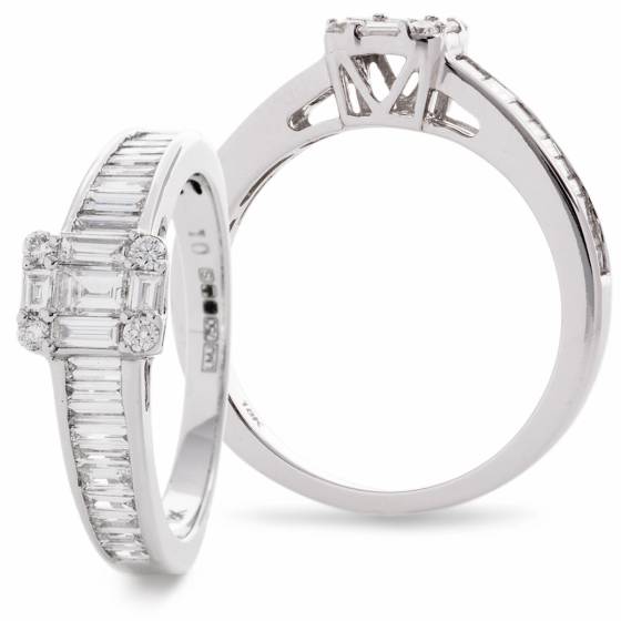 HRBCL921 Round & Baguette cut Tapering Shoulders Cluster Diamond Ring