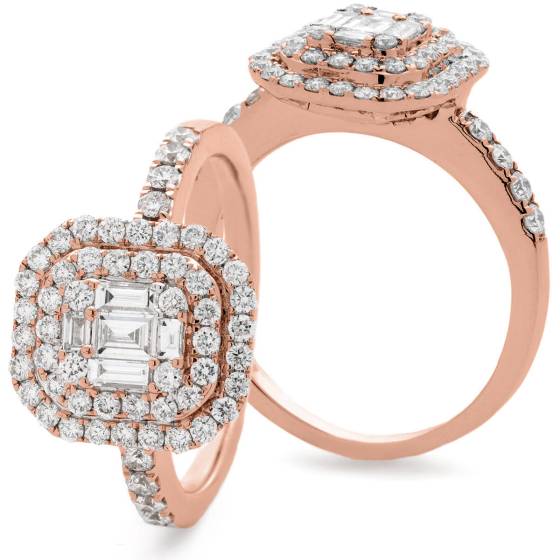 HRBCL926 Round & Baguette cut Double Halo Cluster Diamond Ring
