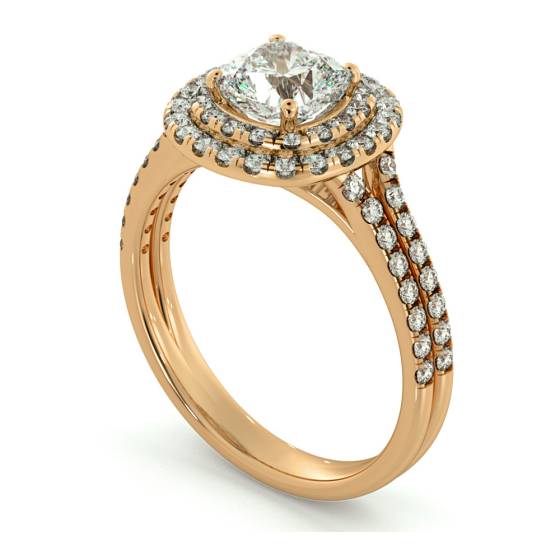 HRCSD712 Double Split Band Cushion cut Halo Diamond Ring