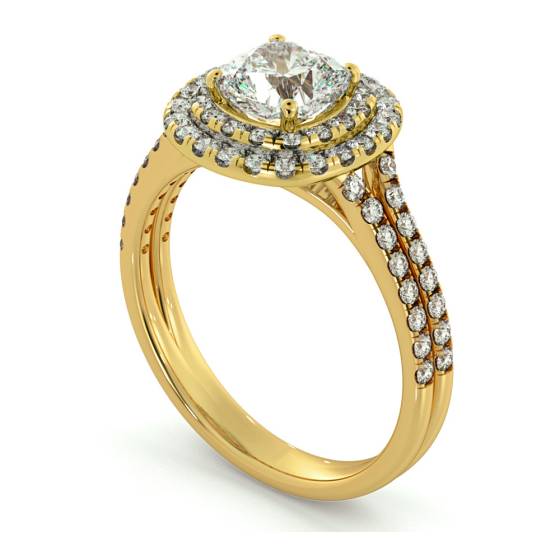 HRCSD712 Double Split Band Cushion cut Halo Diamond Ring