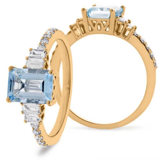 HREGAQ1129 Multistone Aquamarine & Diamond Shoulder Ring