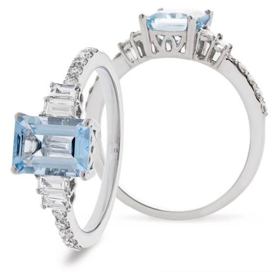 HREGAQ1129 Multistone Aquamarine & Diamond Shoulder Ring